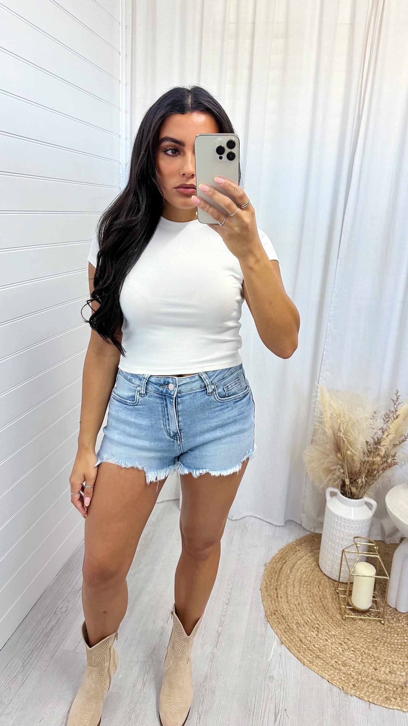 Ribbed Basic Crop Top - WHITE