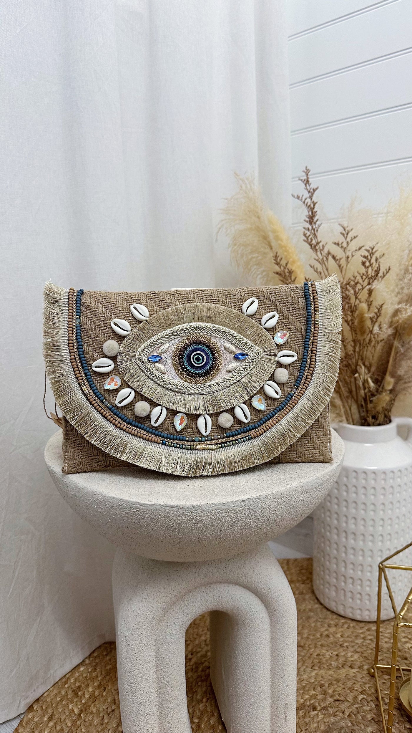 Seashell Blue Eye Boho Clutch Bag