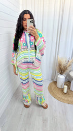 Multicolour Stripe Boho Top and Trousers Co-Ord
