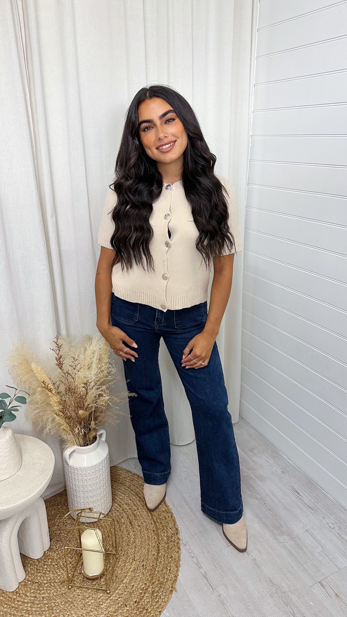 Front Pocket Boot Cut High Waisted Jeans - DARK DENIM