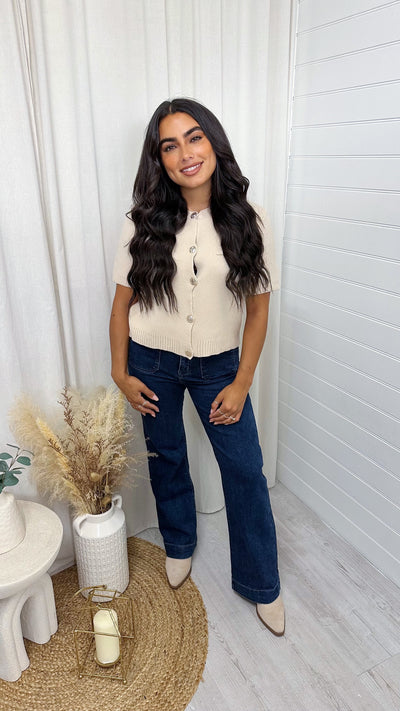 Front Pocket Boot Cut High Waisted Jeans - DARK DENIM