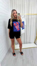 Lobster Print Oversized T-Shirt - BLACK