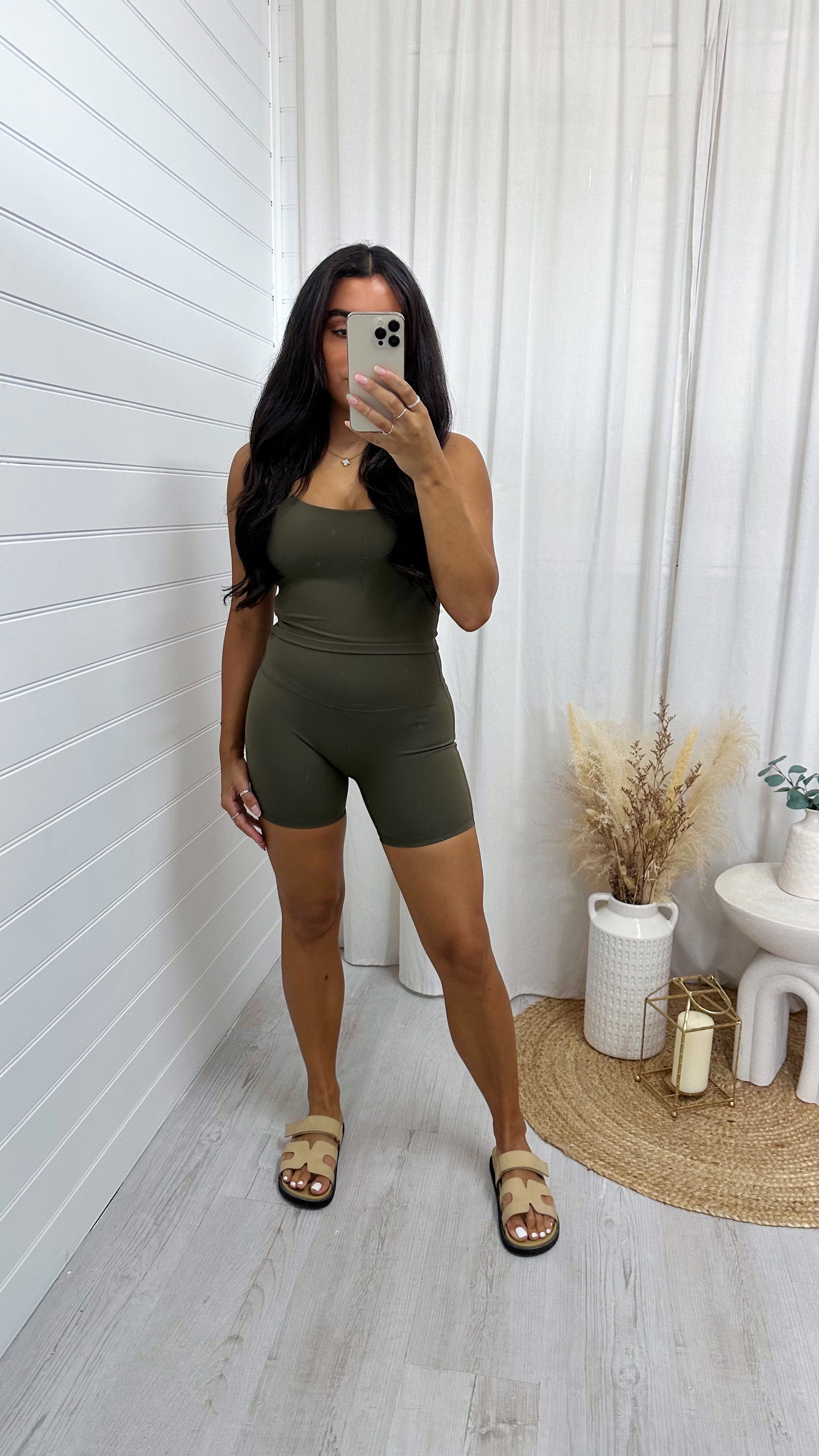 Bralette and Cycling Shorts Active Co-Ord - KHAKI