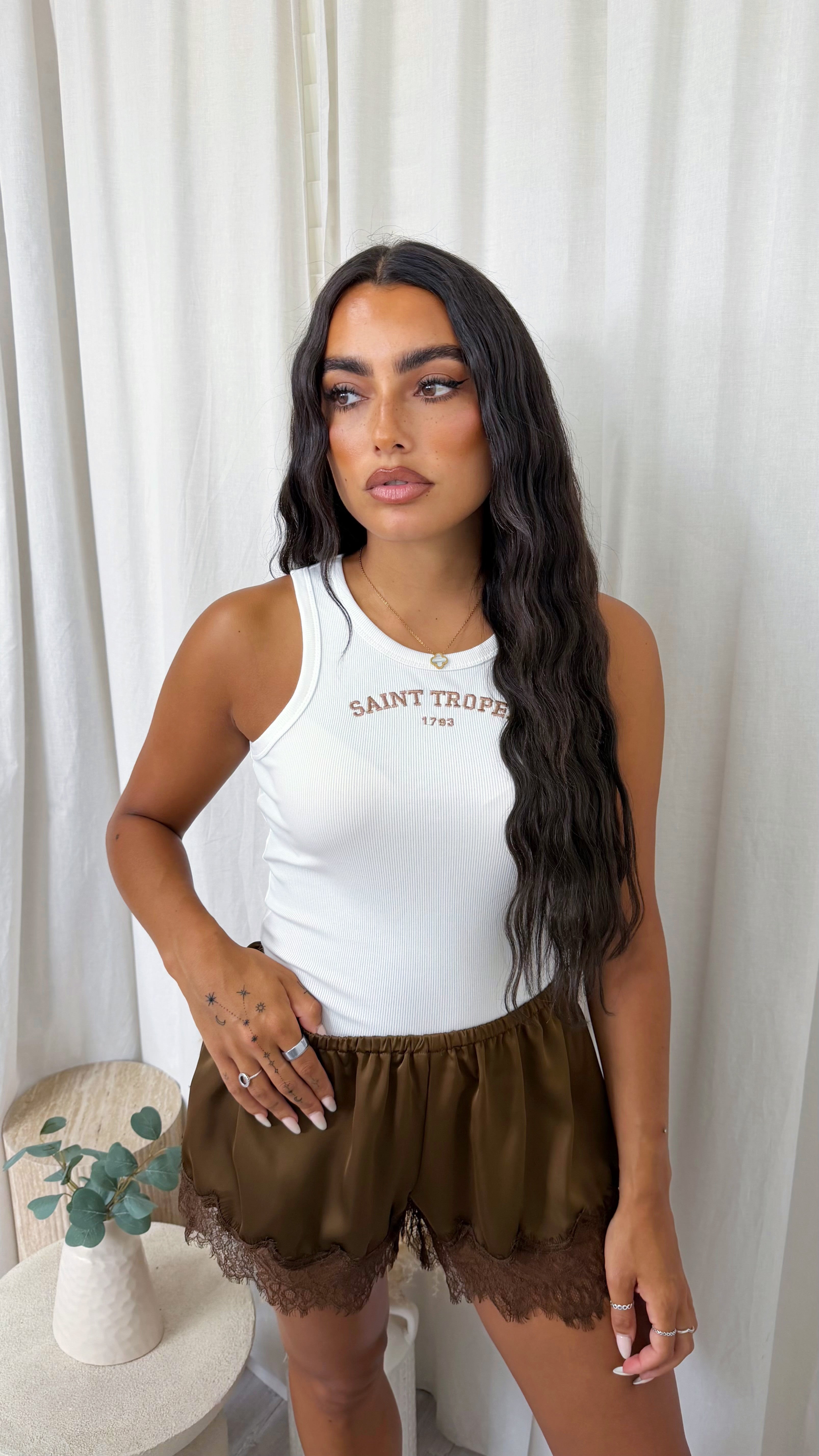 Saint Tropez Embroidered Rib Vest Top - WHITE
