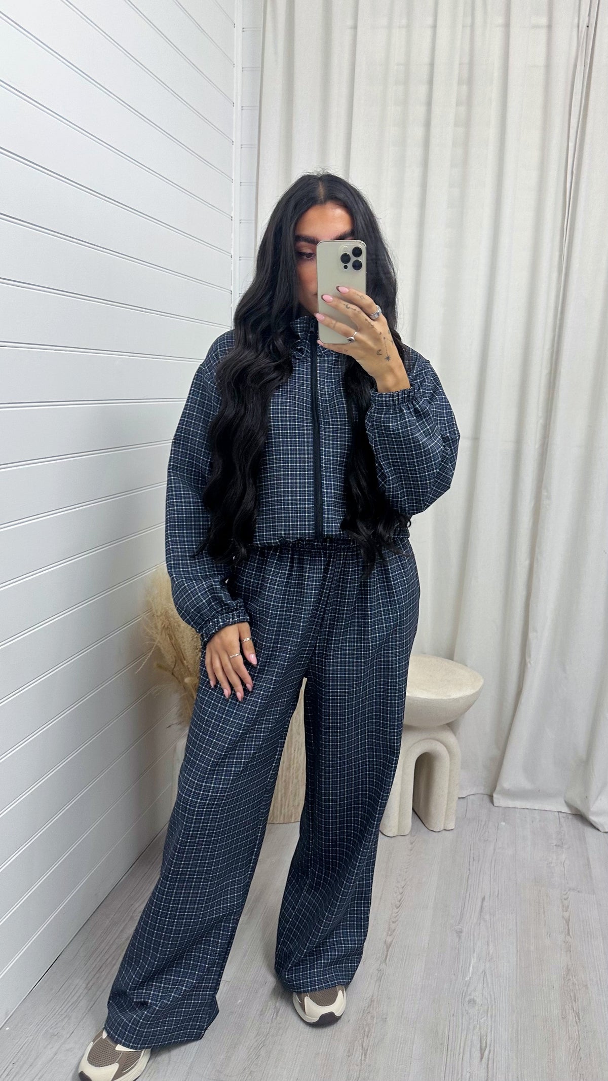 Check Wide Leg Co-ord - NAVY