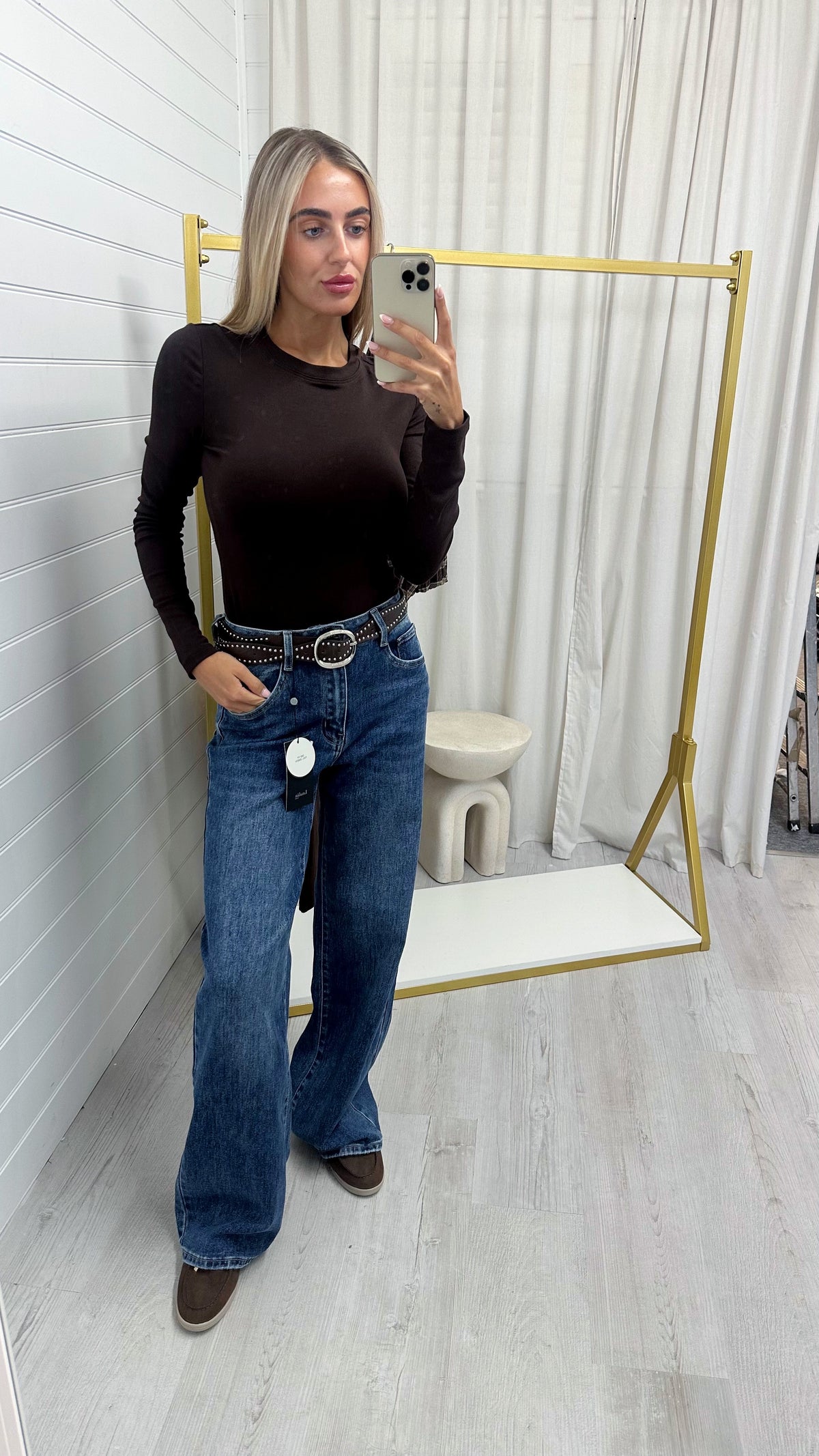 Straight-leg Brown Belt Jeans - DARK DENIM