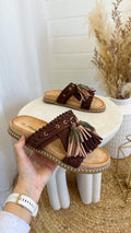 Boho Tassel Sliders - BROWN