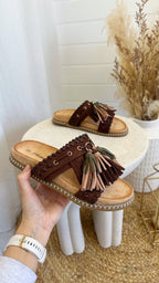 Boho Tassel Sliders - BROWN
