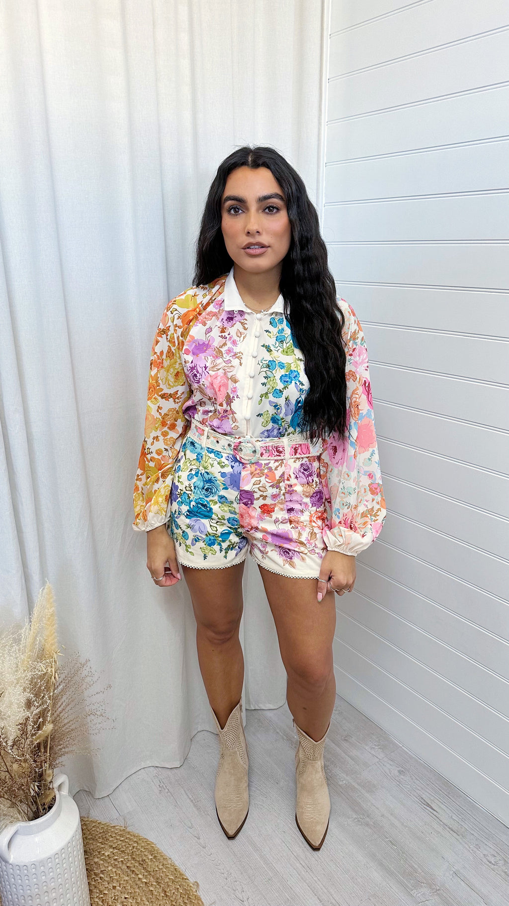 Vintage Pastel Floral Shirt and Shorts Co-Ord - CREAM