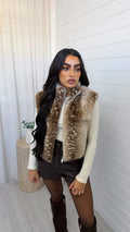 Cropped Faux Fur Deer Print Gilet - LIGHT BEIGE