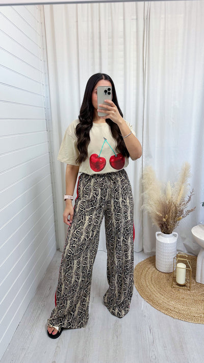 Red Stripe Snake Print Trousers