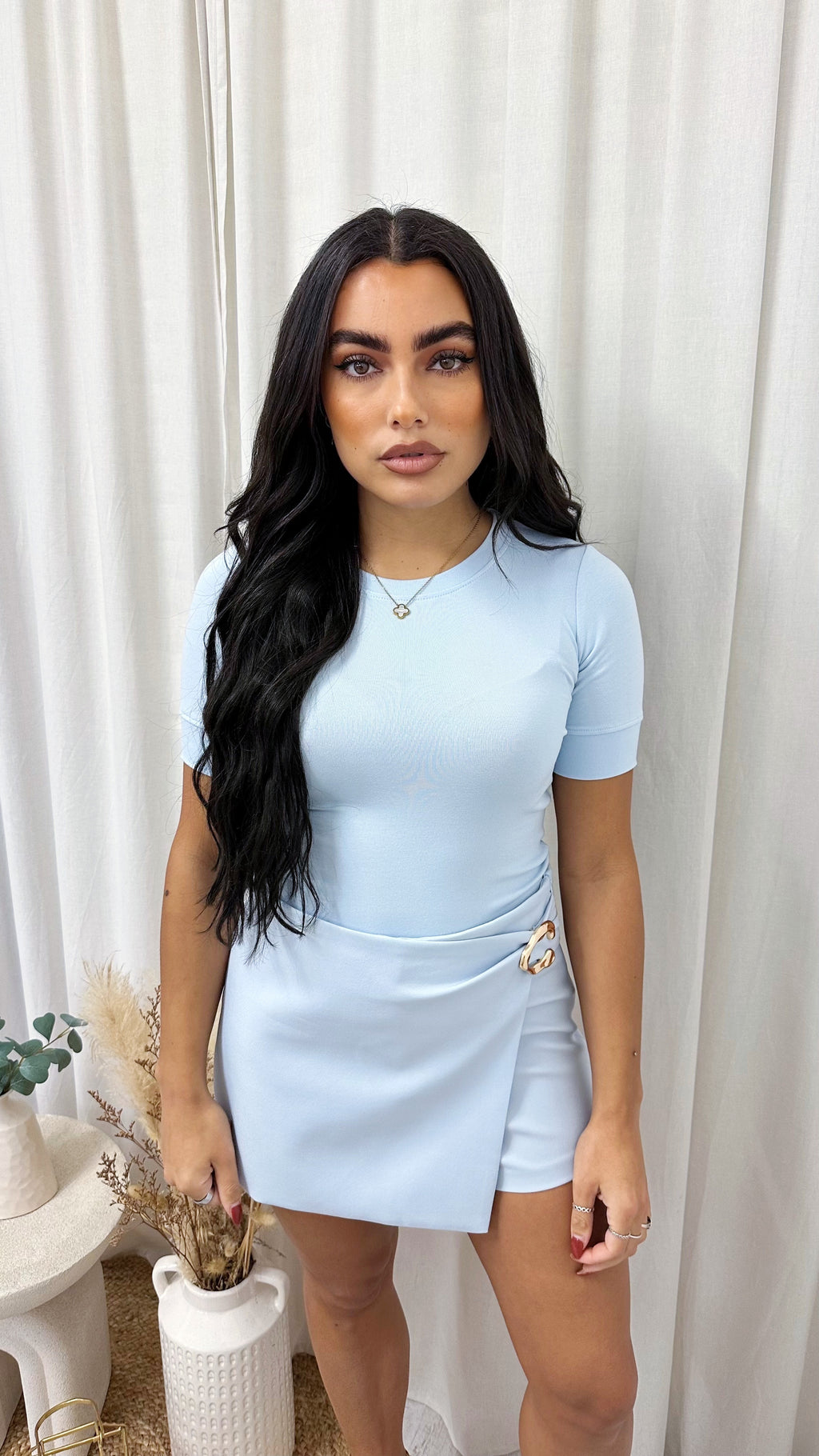 Gold Clasp Wrap Over Skort - BLUE