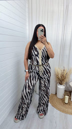 Zig Zag Strappy Vest Top and Wide Leg Trousers Co-Ord - ZEBRA PRINT