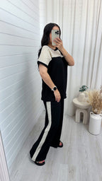 Metallic Mesh T-Shirt and Trouser Co-Ord - BLACK