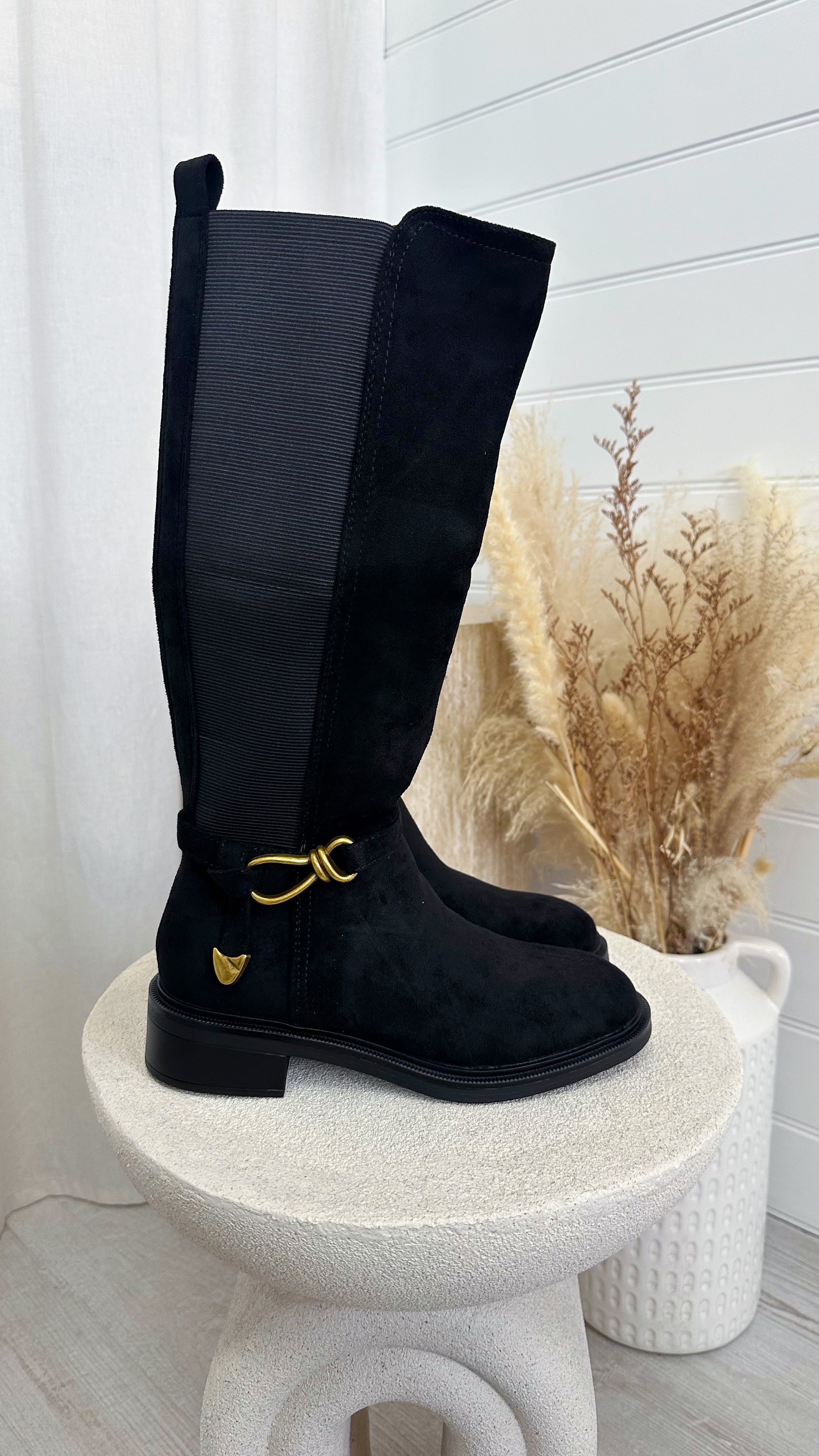 Knee-High Western Boots - BLACK
