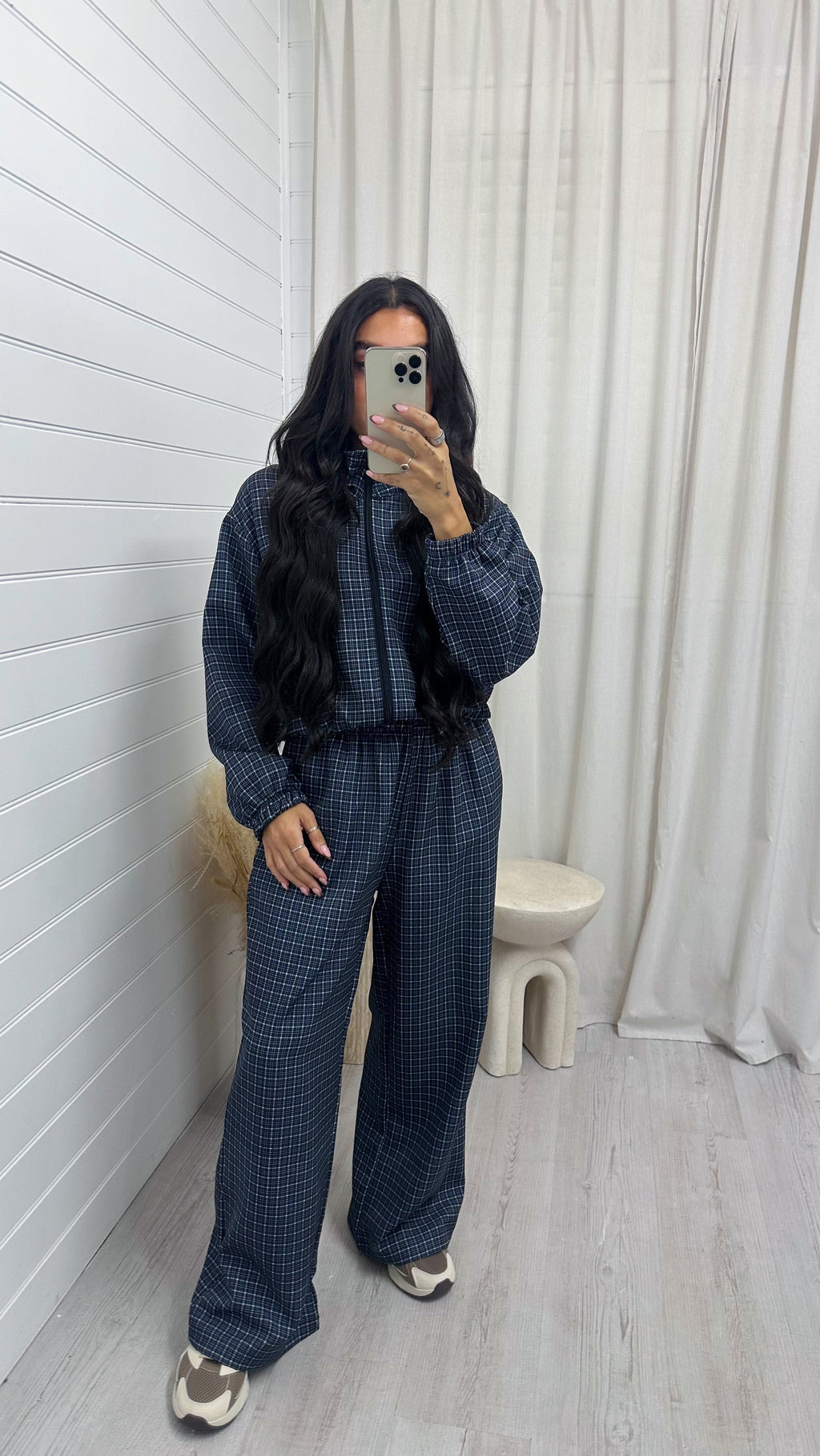 Check Wide Leg Co-ord - NAVY