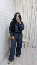 Check Wide Leg Co-ord - NAVY