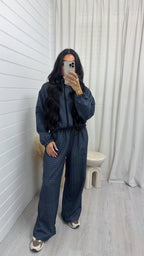 Check Wide Leg Co-ord - NAVY