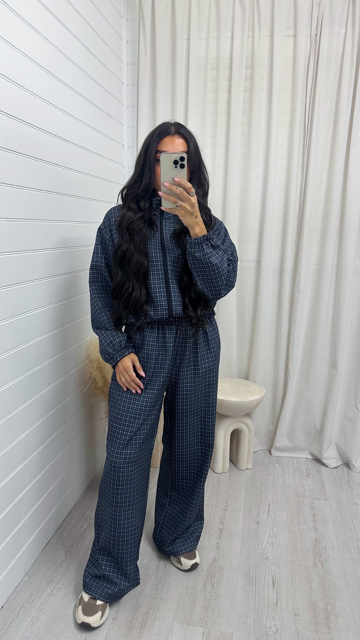 Check Wide Leg Co-ord - NAVY