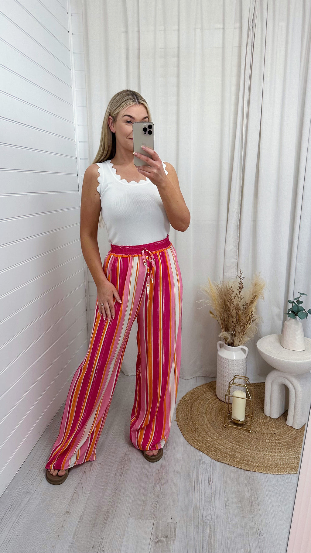 Wide Leg Brush Stroke Trousers - PINK