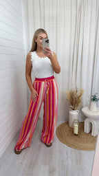 Wide Leg Brush Stroke Trousers - PINK