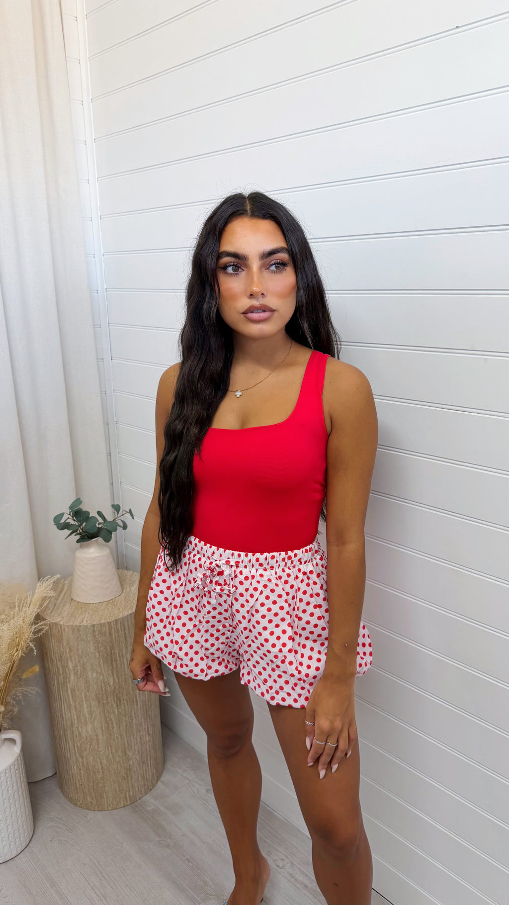 Basic Square Neck Vest Top - RED