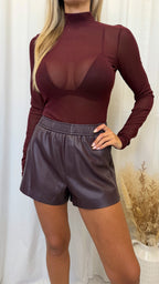 Relaxed Leather Shorts - BURGUNDY