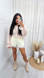 Daisy Collar Floral Sheer Blouse - PEACH