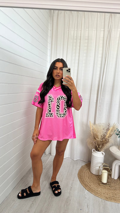 Satin Oversized Football Jersey T-Shirt - PINK