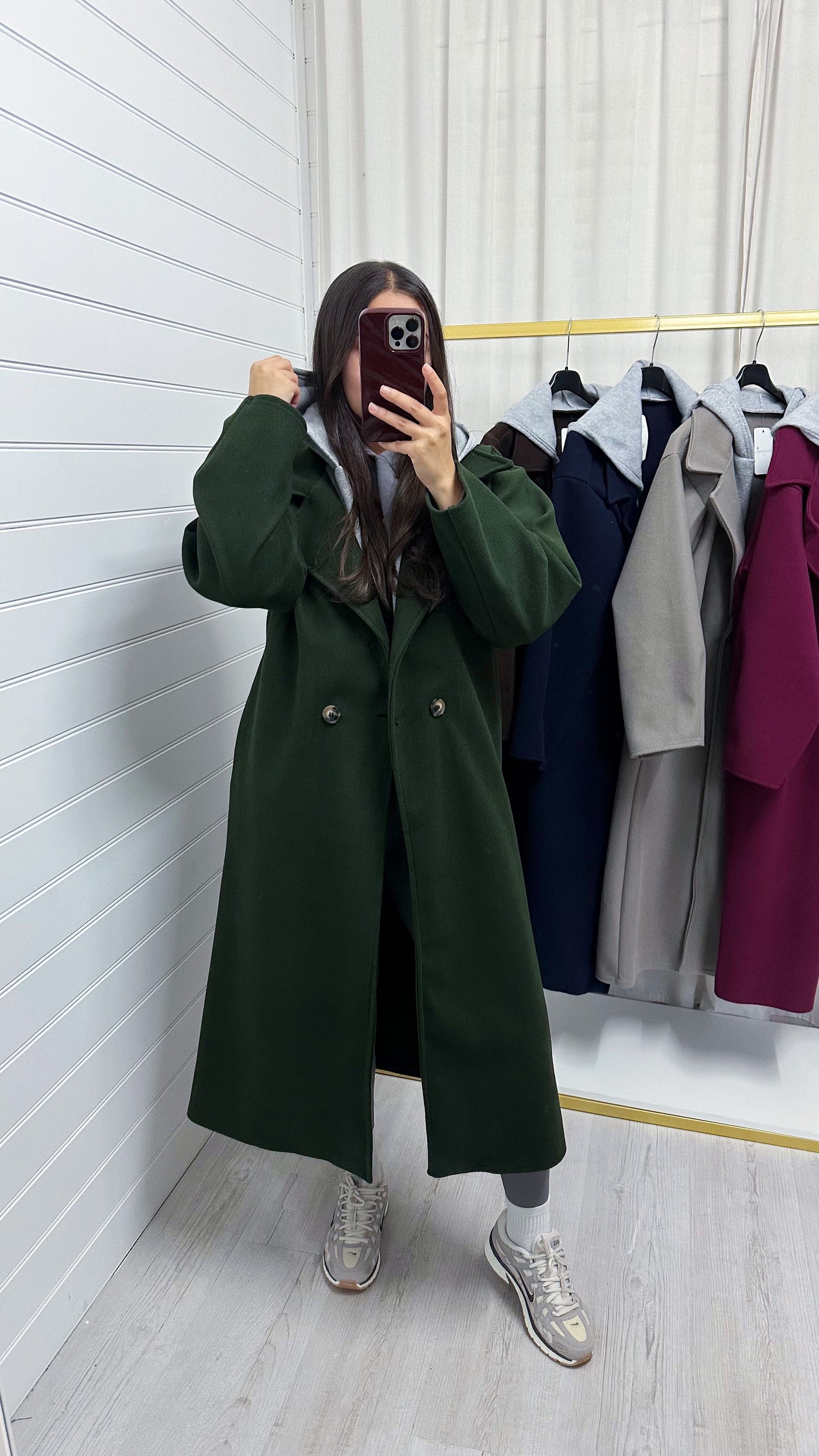 Oversized Woollen Hooded Mac - KHAKI