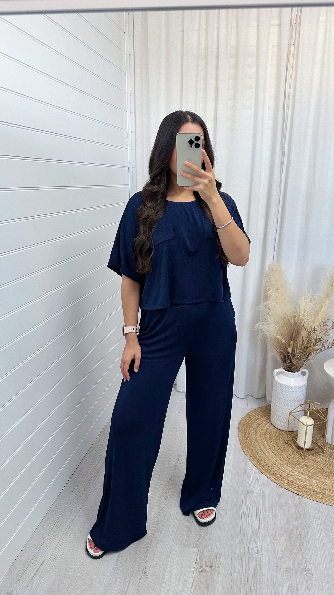 Cropped Loose Fit Top and Trousers Co-Ord - NAVY