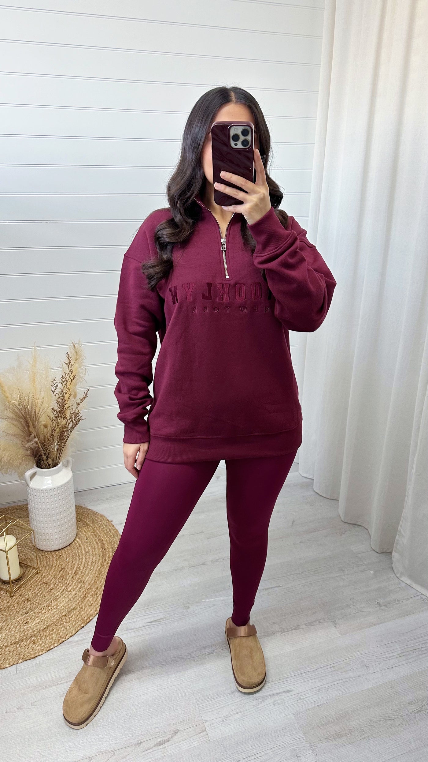 Brooklyn Half Zip Sweatshirt - WINE