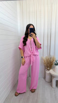Tie Knot Button Top and Trousers Co-Ord - BABY PINK
