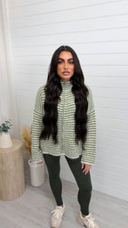 Stripe Zip Woollen Jacket  - KHAKI