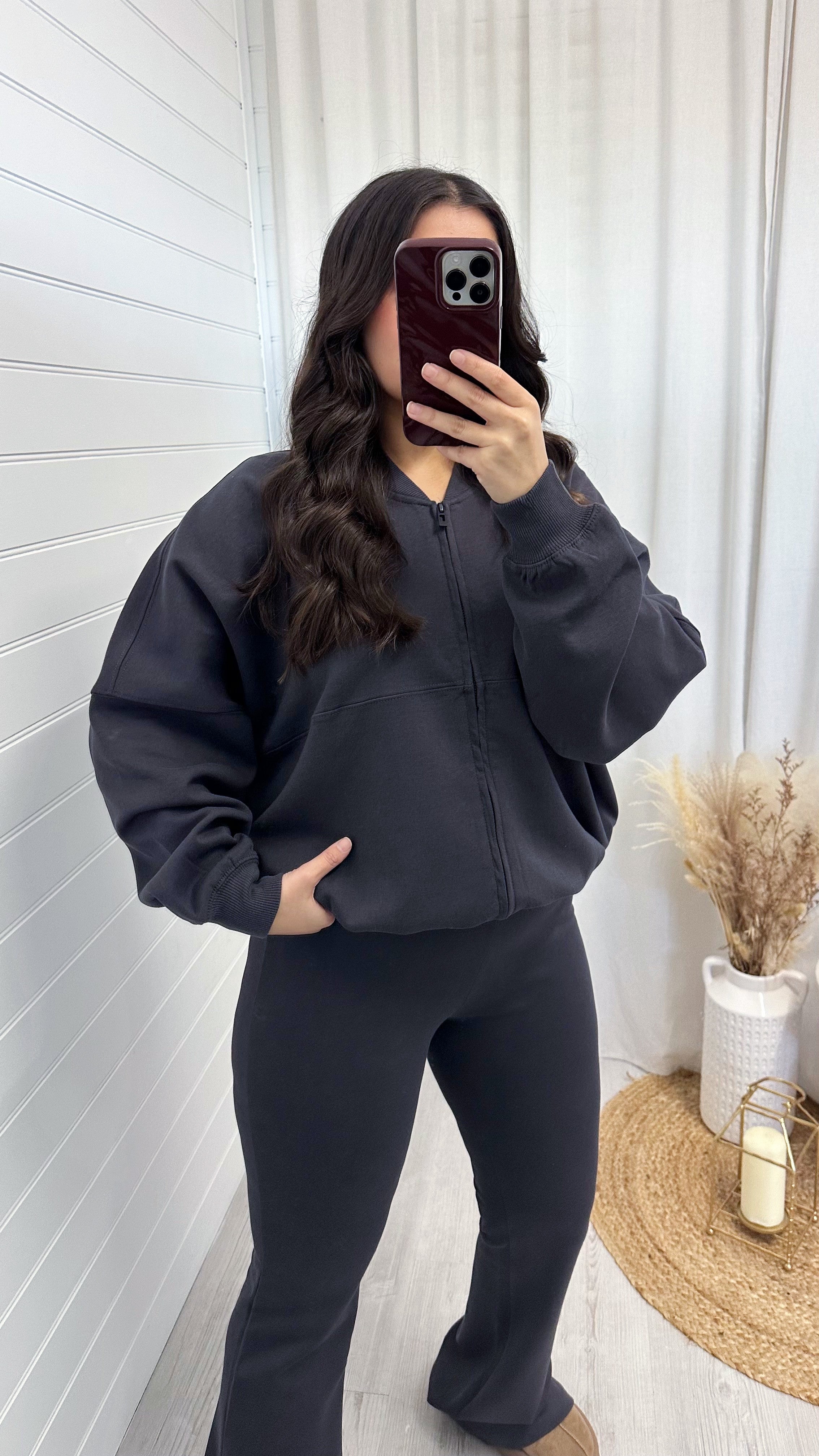 Bomber Jacket and Flare Joggers Co-Ord - SLATE GREY