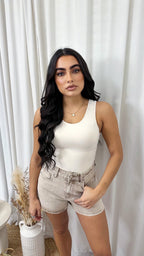 Basic Racer Bodysuit - BEIGE
