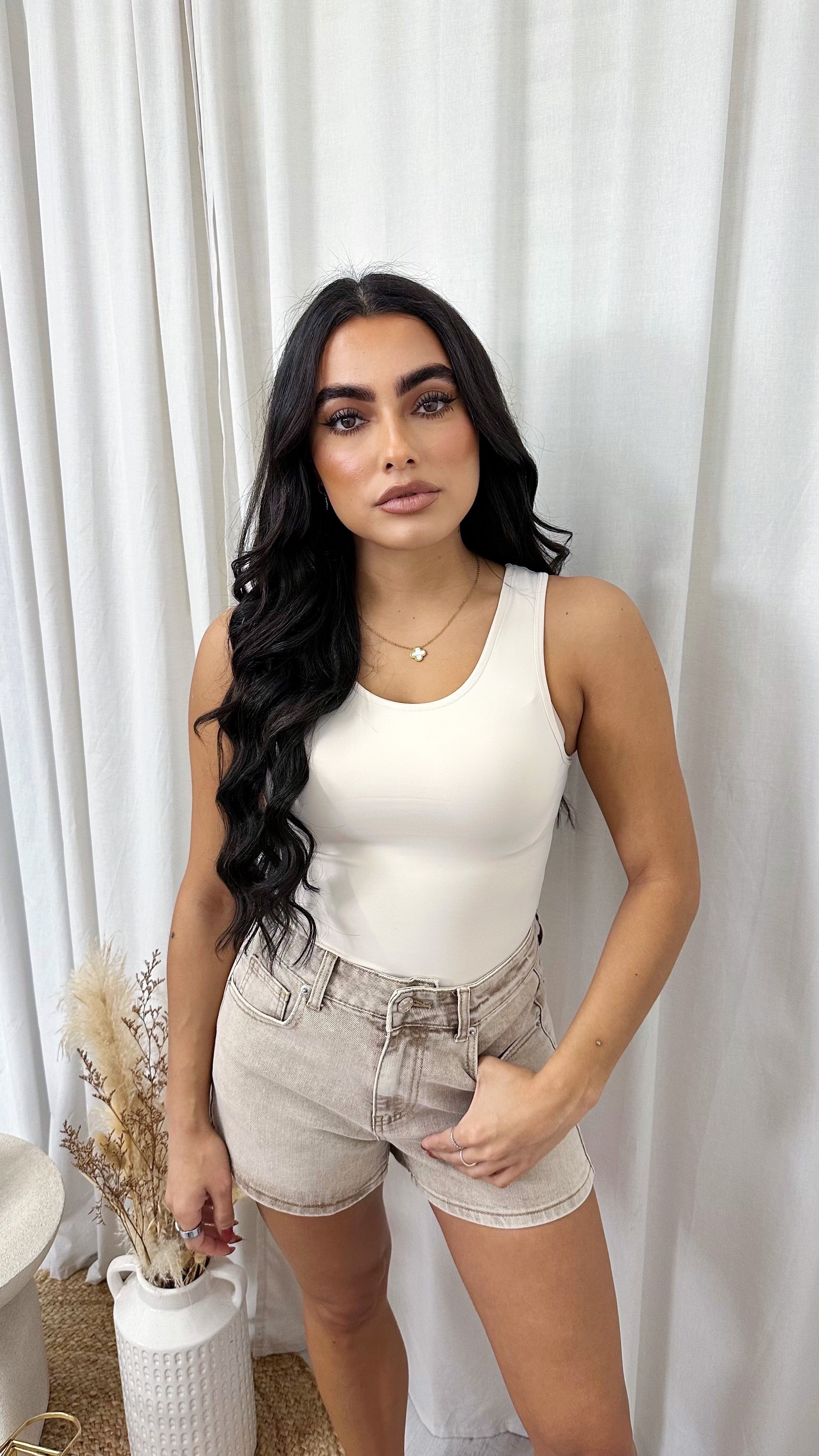 Basic Racer Bodysuit - BEIGE