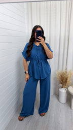 Cinched Shirt and Trousers Co-Ord - DENIM BLUE