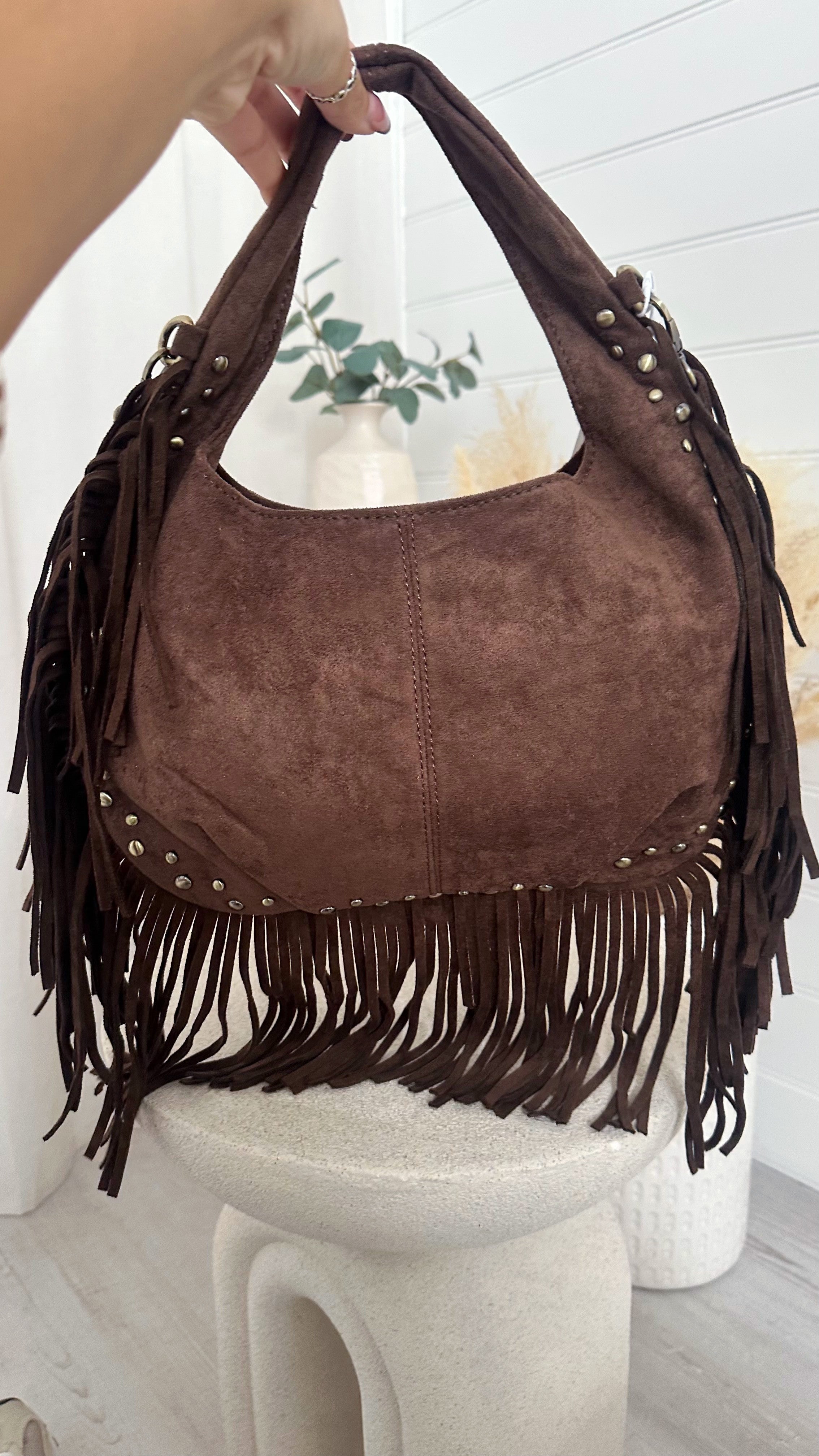 Suede Fringe Bag - BROWN