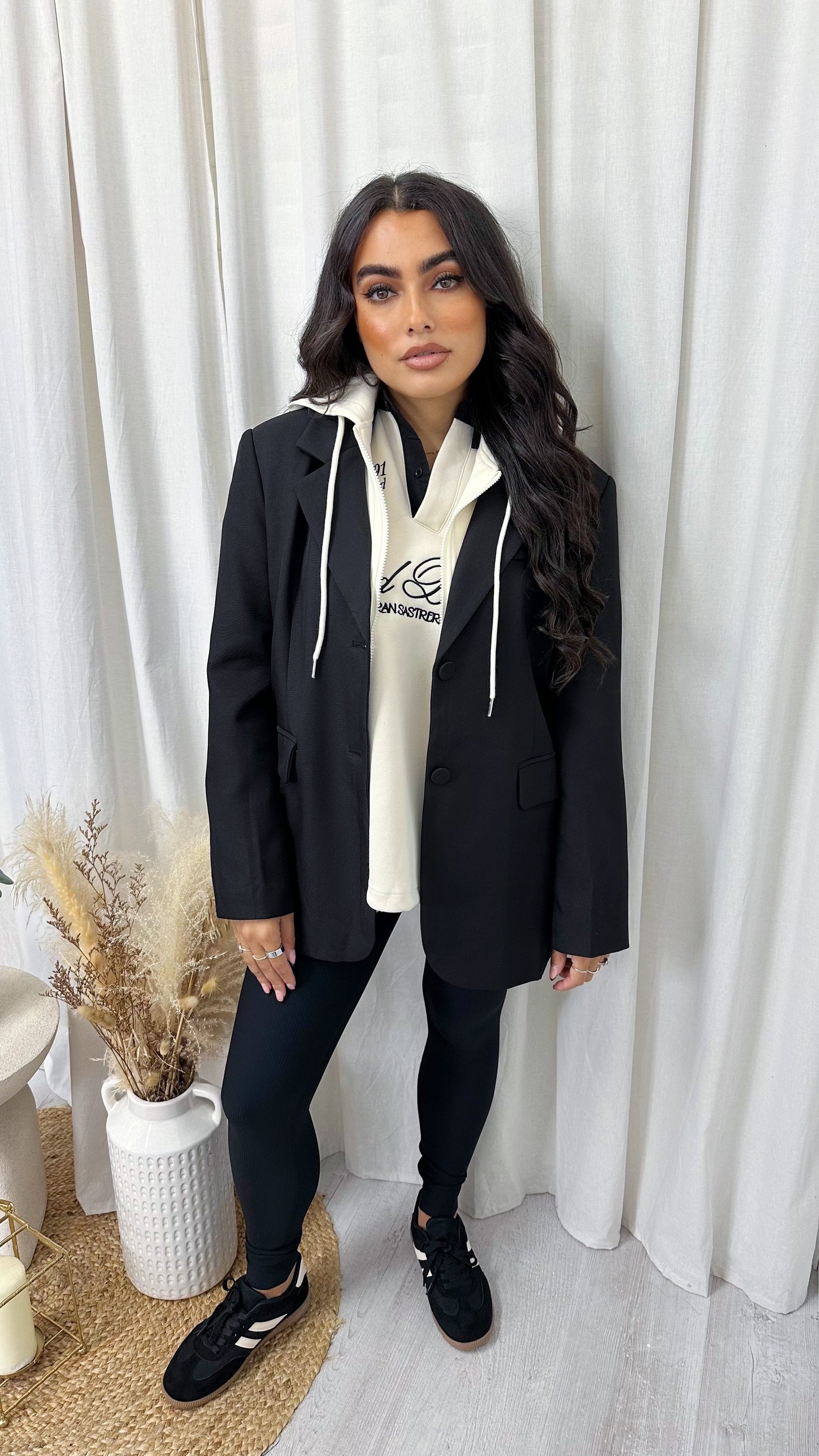 Tailored Insert Hooded Blazer - BLACK/CREAM