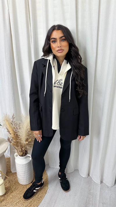 Tailored Insert Hooded Blazer - BLACK/CREAM