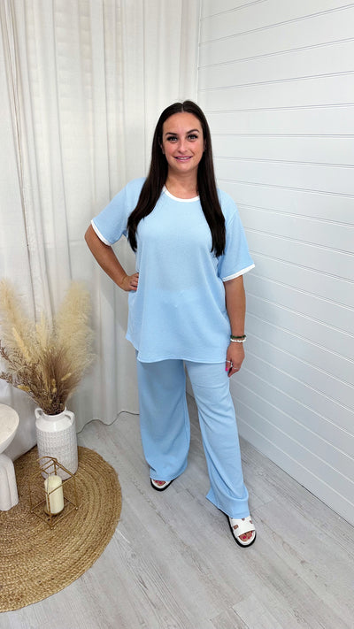 PLUS White Trim T-Shirt and Trousers Co-Ord - SKY BLUE