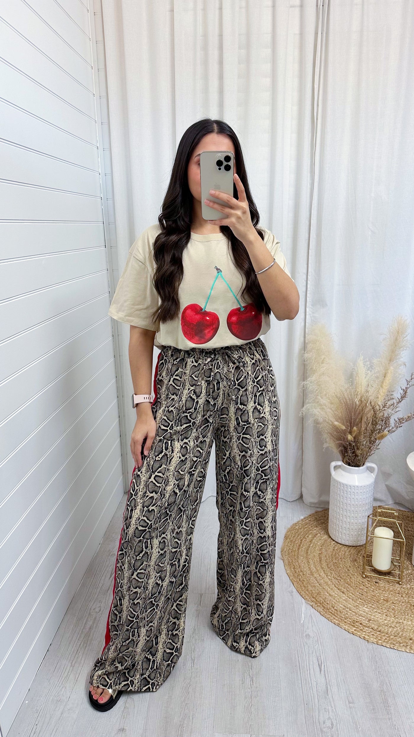 Red Stripe Snake Print Trousers