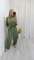 Gathered T-Shirt and Balloon Trousers Co-Ord - KHAKI