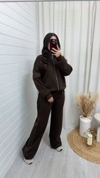 Gold Embroidered Bomber Jacket and Joggers Tracksuit - BROWN