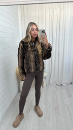 Deer Print Faux Fur Hooded Jacket