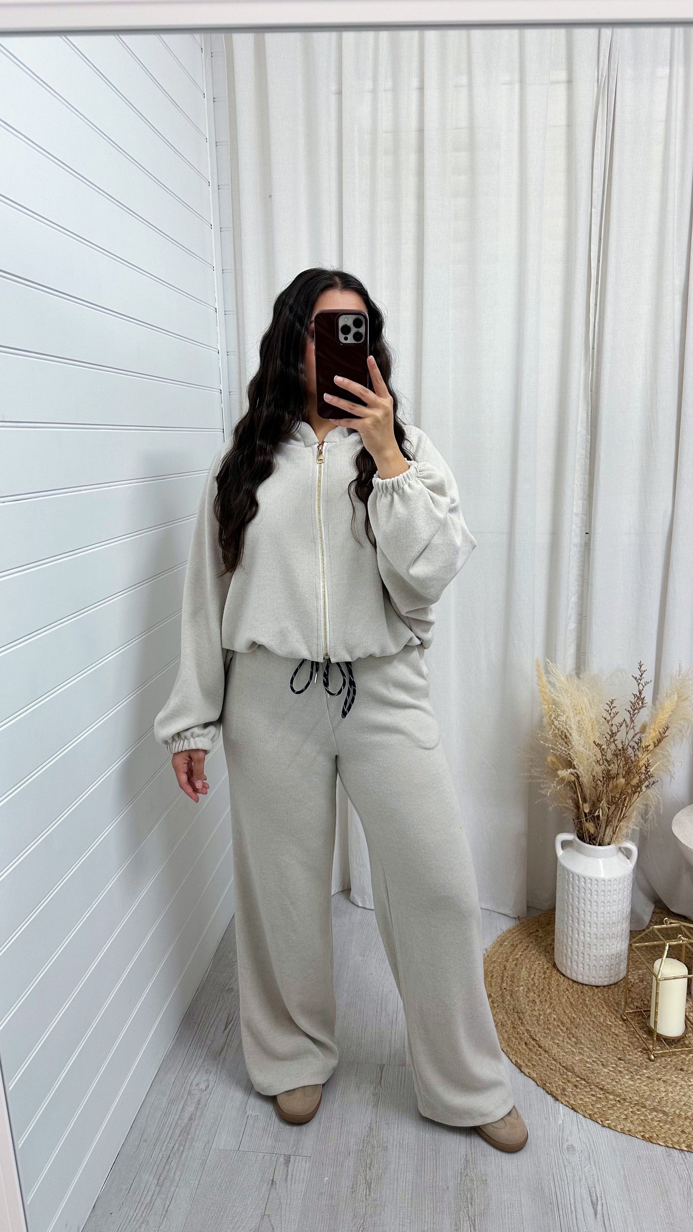 Shimmery Knitted  Bomber Jacket and Joggers Co-Ord - CREAM