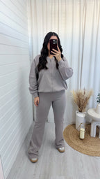 Bomber Jacket and Flare Joggers Co-Ord - DOVE GREY