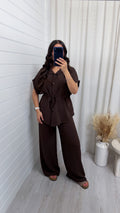 Cinched Shirt and Trousers Co-Ord - BROWN