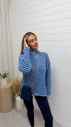 Stripe Zip Woollen Jacket  - BLUE